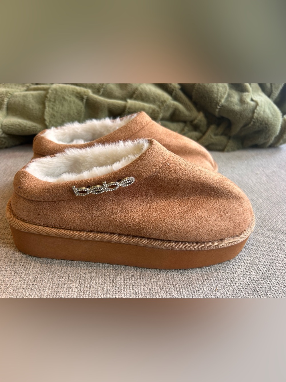 bebe Kids Faux-Suede Faux-Fur Lined Slip-On Boots in Tan